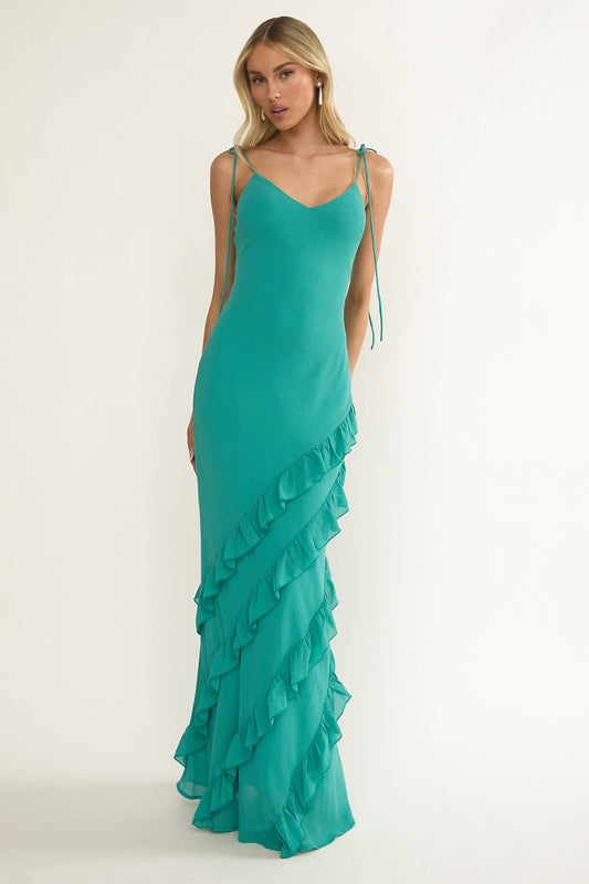 Abito lungo con volant Dreamy Day Turchese