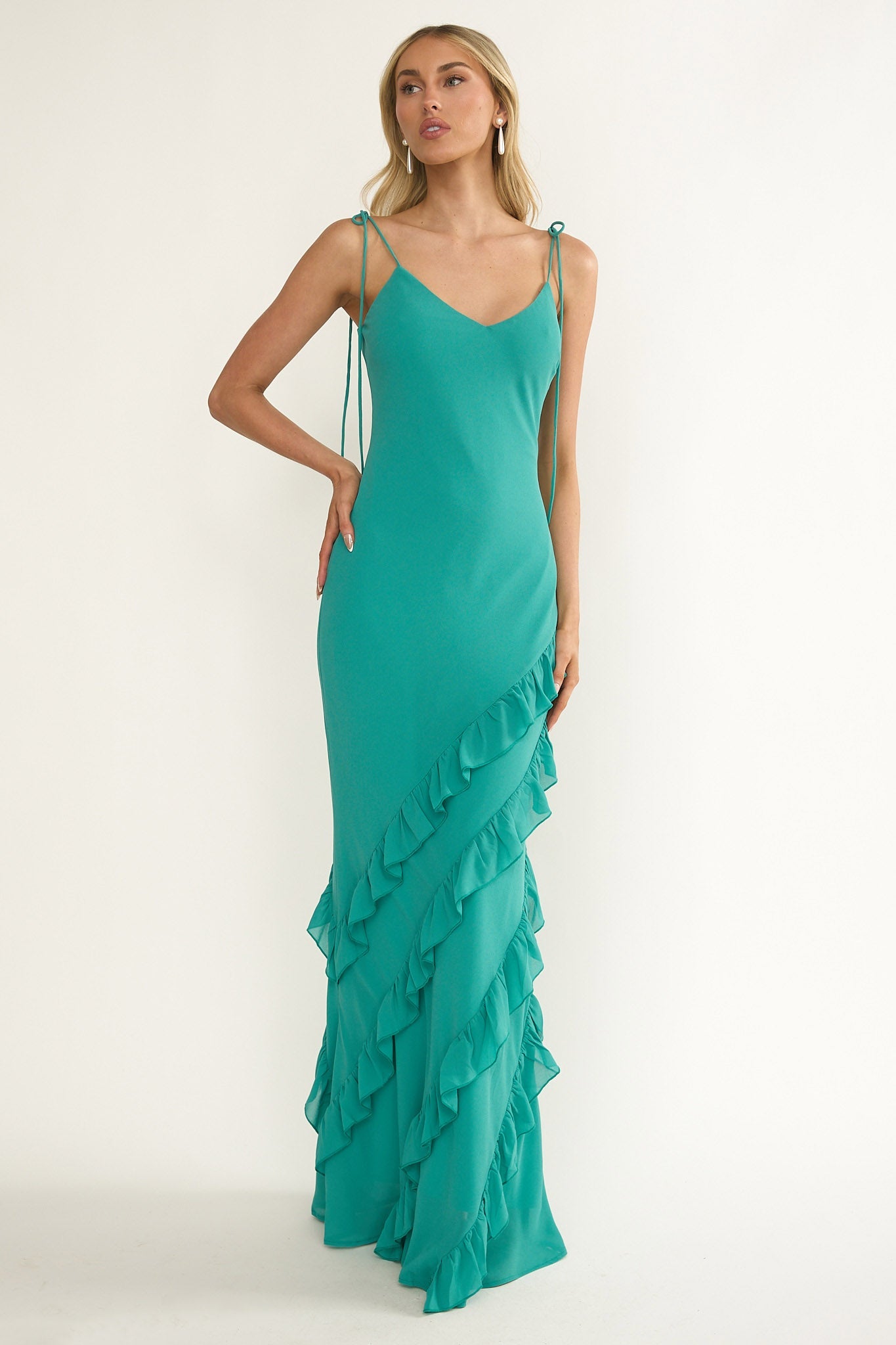 Abito lungo con volant Dreamy Day Turchese