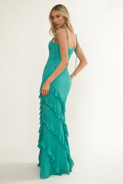 Abito lungo con volant Dreamy Day Turchese