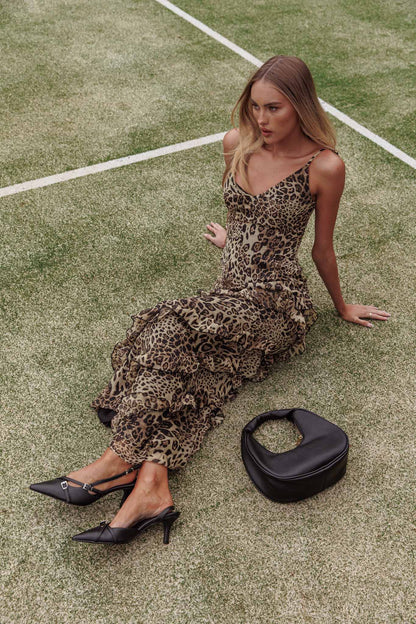 Abito lungo con volant e stampa leopardata Dreamy Day