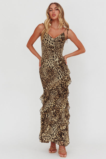 Abito lungo con volant e stampa leopardata Dreamy Day