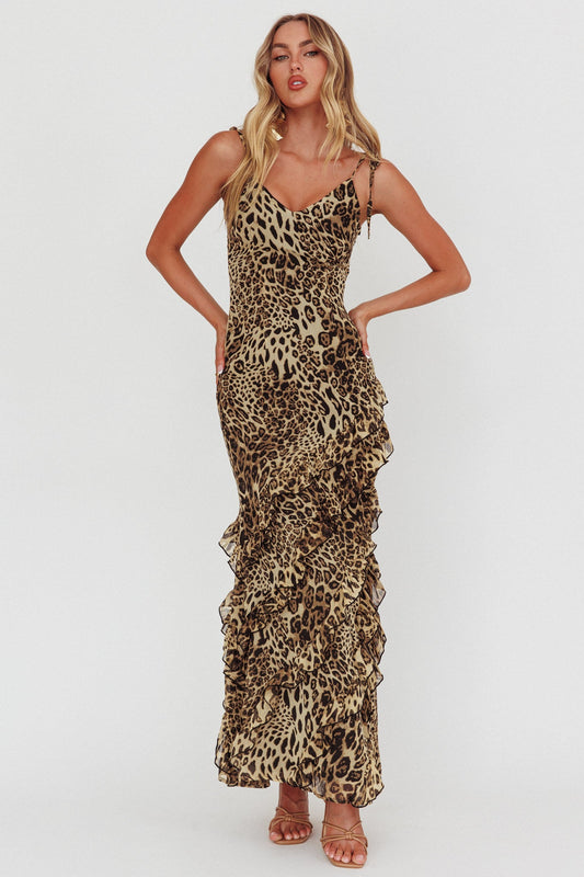 Abito lungo con volant e stampa leopardata Dreamy Day