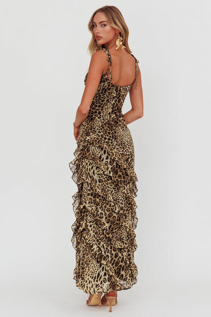 Abito lungo con volant e stampa leopardata Dreamy Day