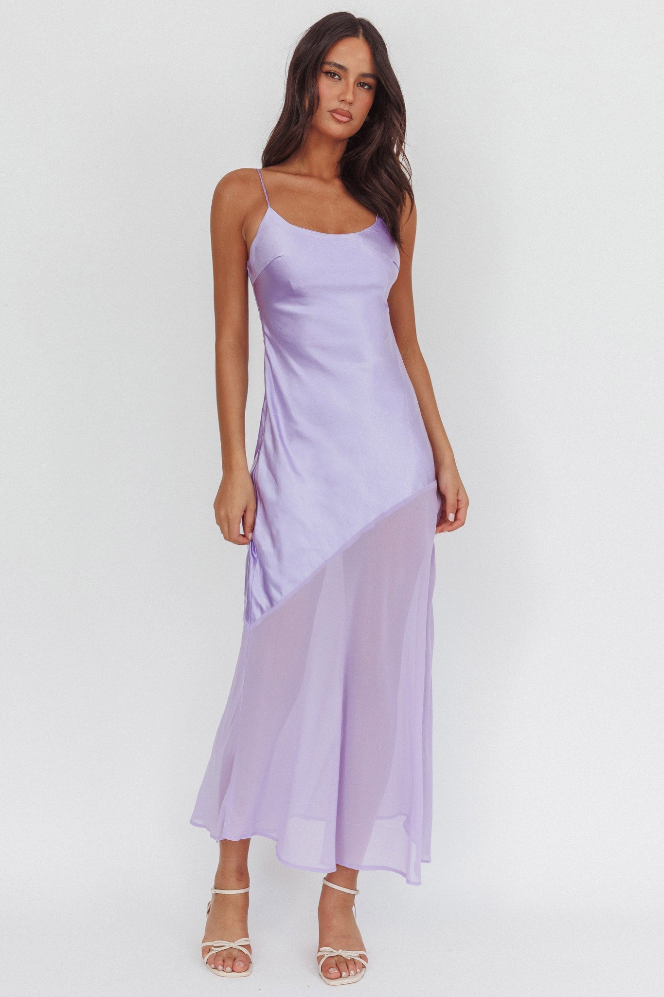 Abito lungo con orlo in chiffon Gilded Dream lilla
