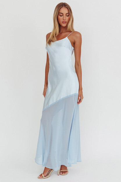 Abito lungo con orlo in chiffon Gilded Dream azzurro