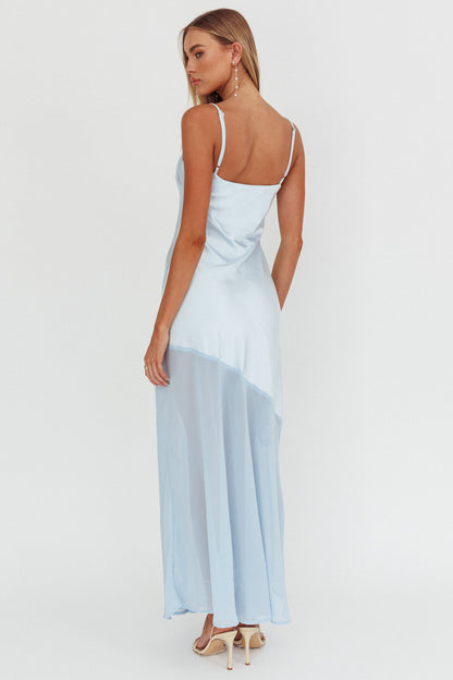 Abito lungo con orlo in chiffon Gilded Dream azzurro
