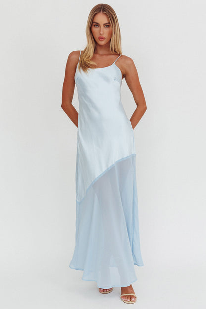 Abito lungo con orlo in chiffon Gilded Dream azzurro