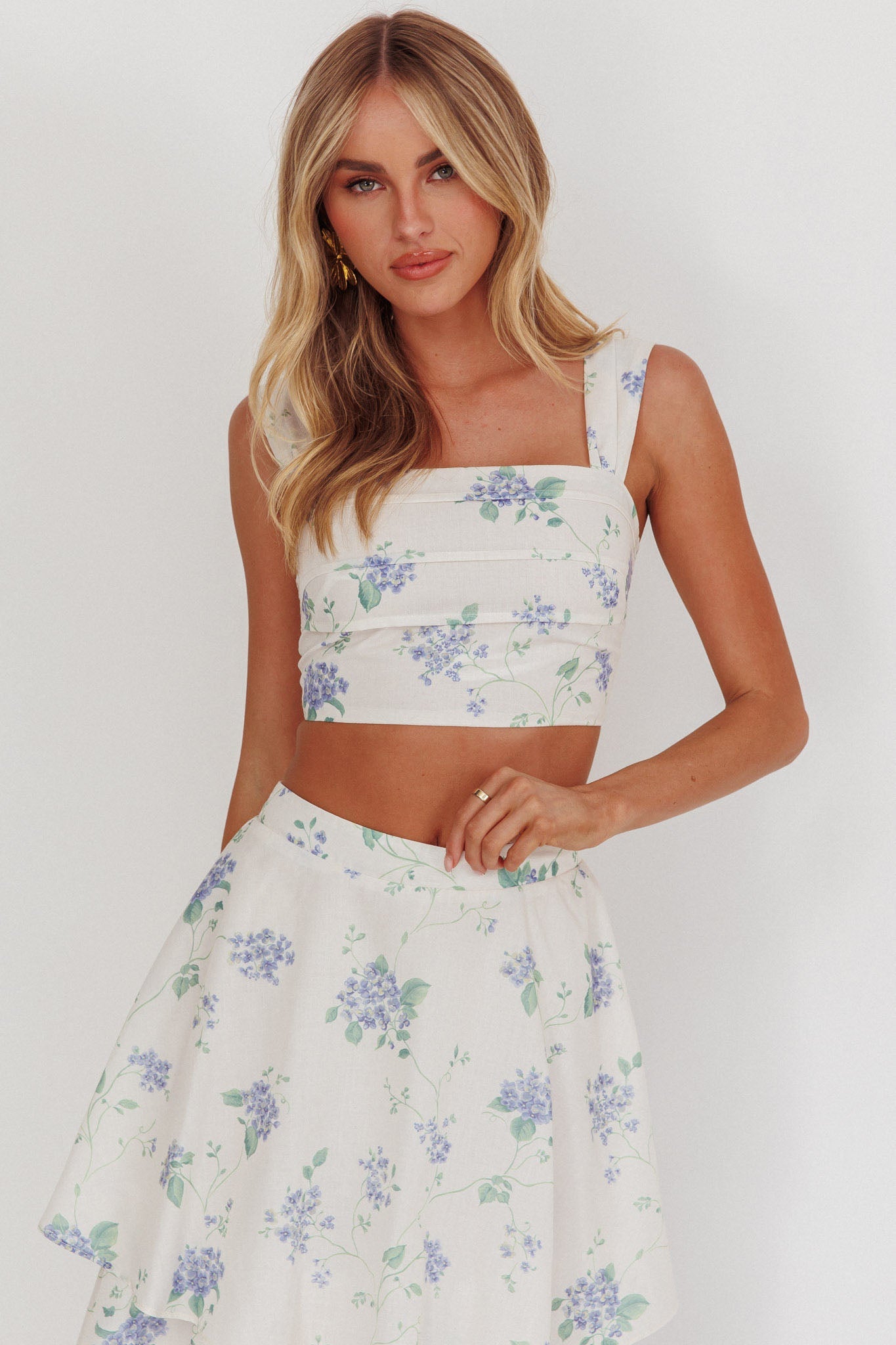 Dixon Pintuck Pleat Crop Top Floreale Beige