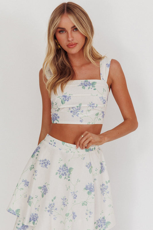 Dixon Pintuck Pleat Crop Top Floreale Beige