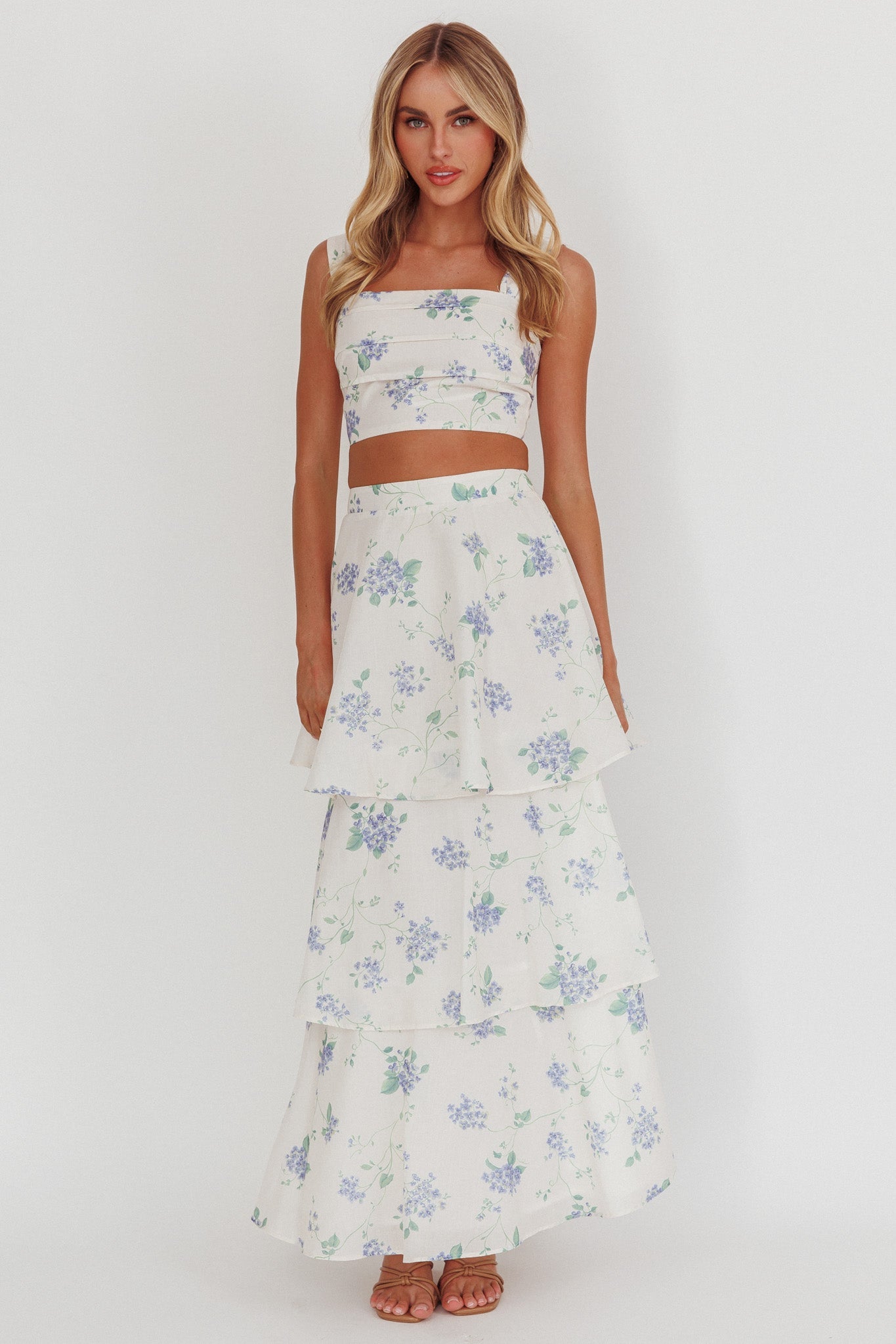 Dixon Pintuck Pleat Crop Top Floreale Beige