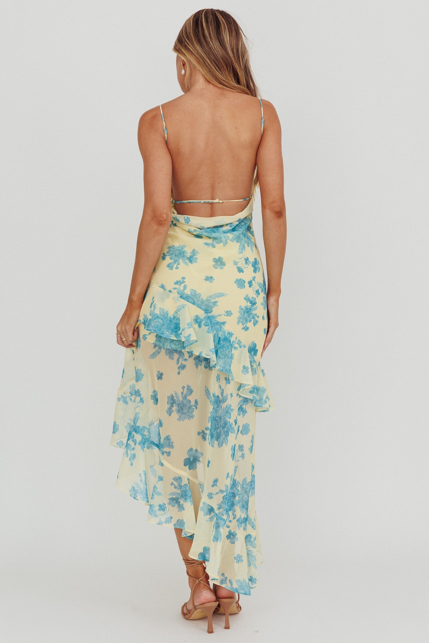 Abito midi con volant e rosetta Chances Floral Lemon
