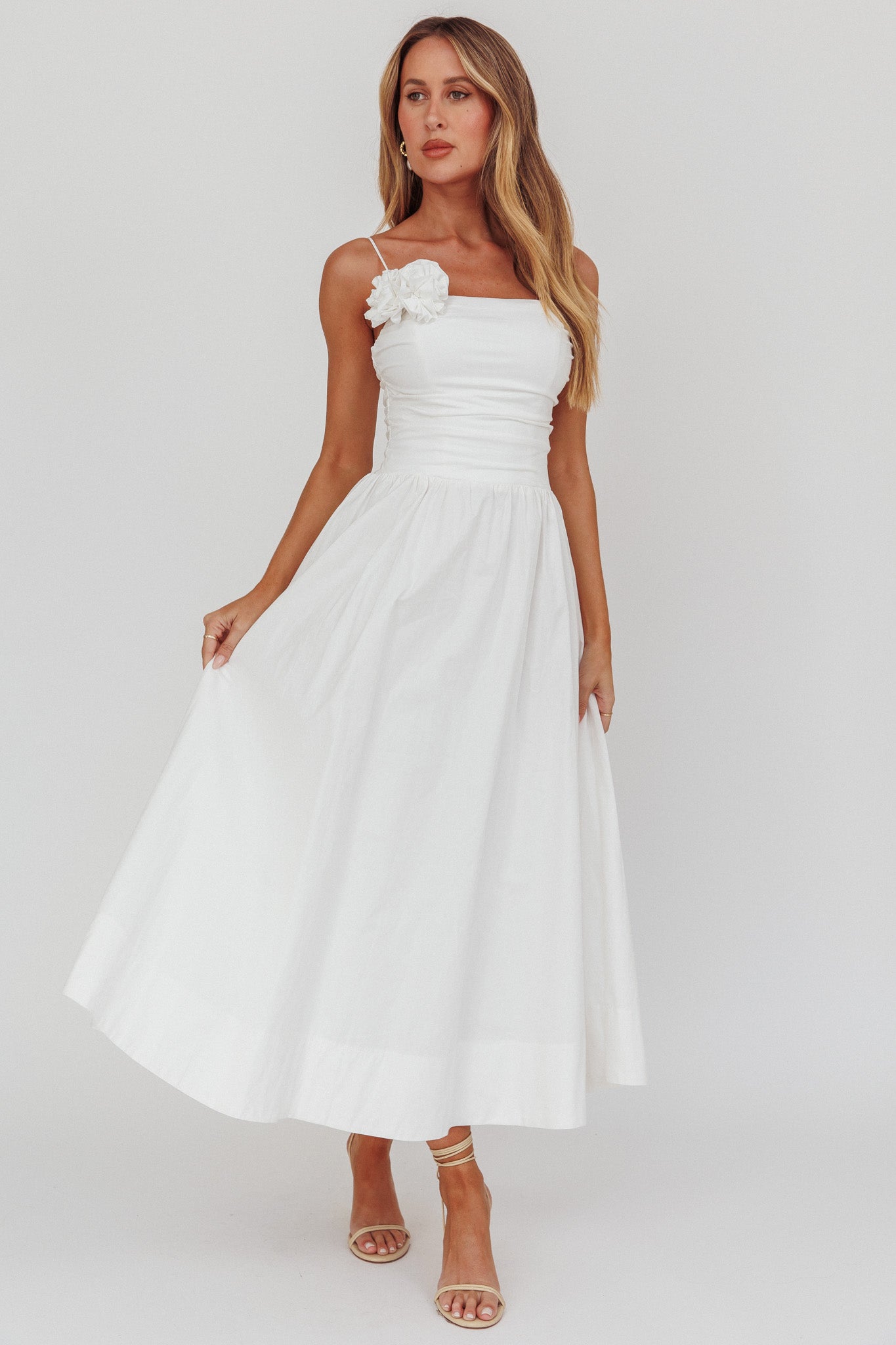 Abito lungo Ezrah A-Line Rosette bianco