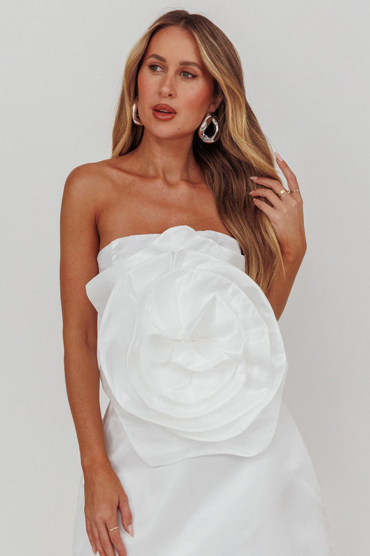 Top senza spalline bianco con motivo a rose Count Down