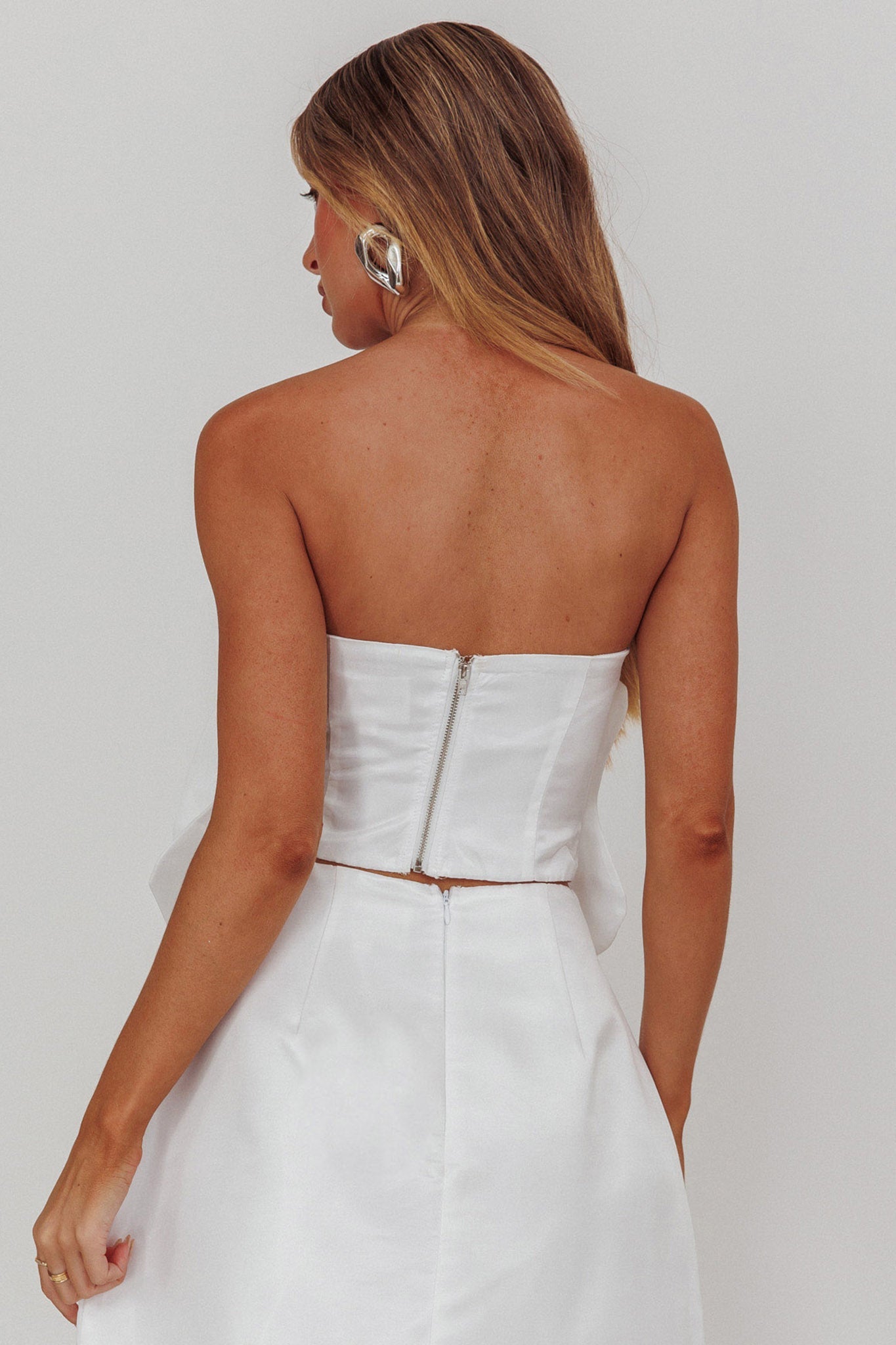 Top senza spalline bianco con motivo a rose Count Down