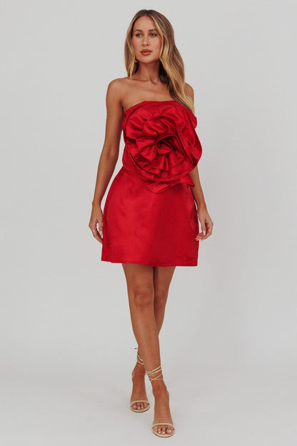 Top senza spalline rosso con motivo a rose di Count Down