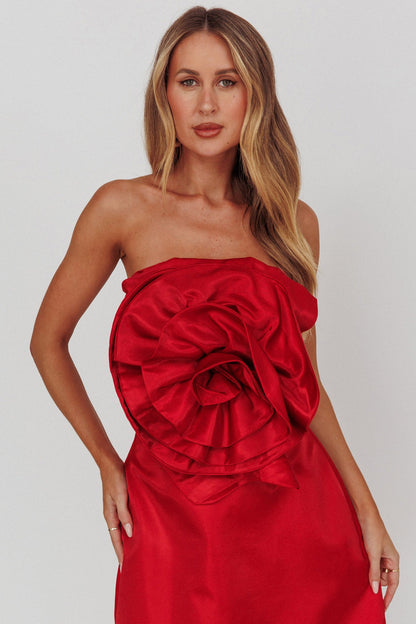 Top senza spalline rosso con motivo a rose di Count Down