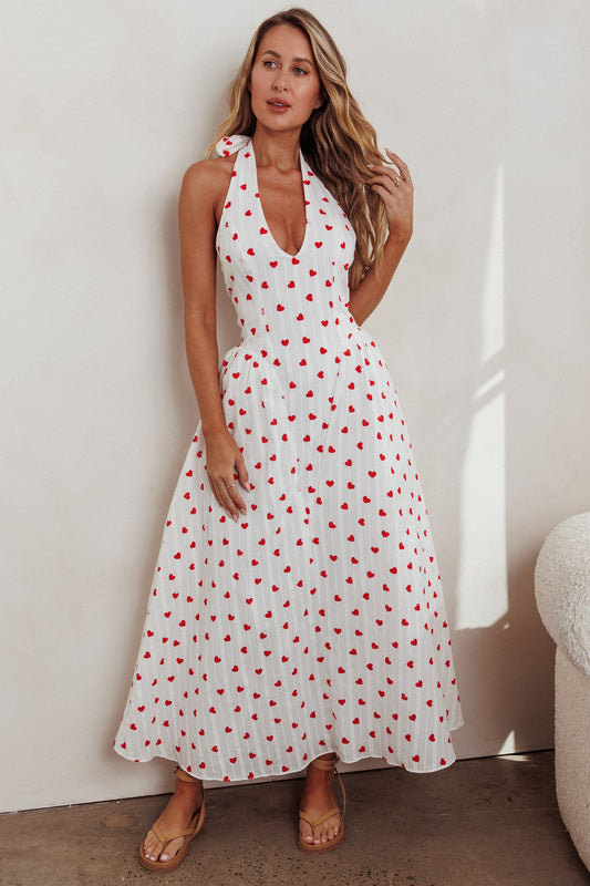Abito con scollo all'americana e stampa a cuore El Corazon