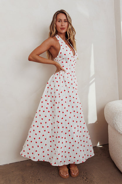 Abito con scollo all'americana e stampa a cuore El Corazon