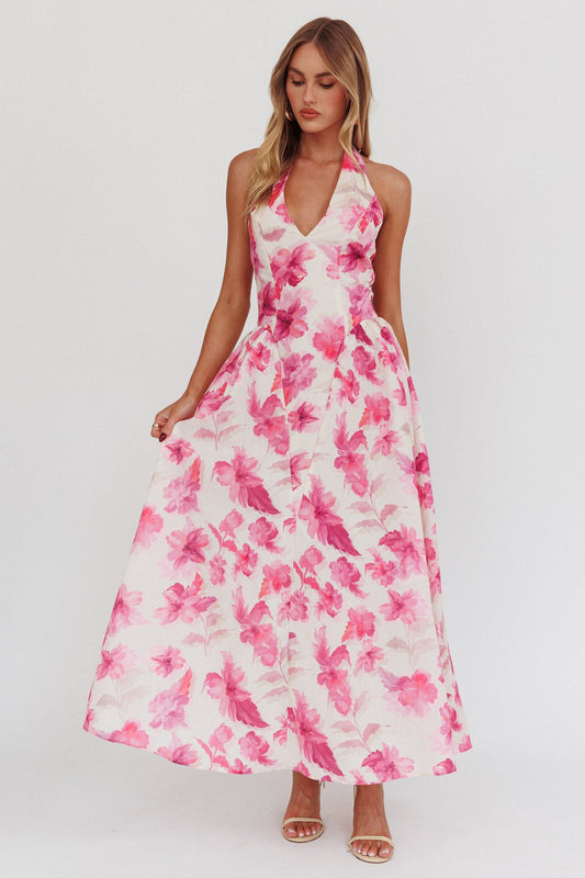 Abito con scollo all'americana El Corazon rosa floreale