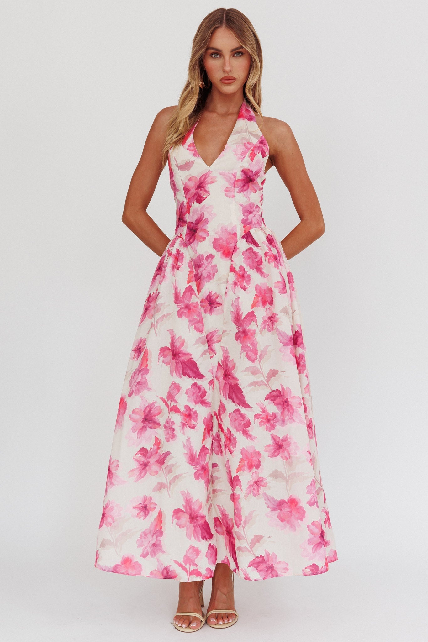 Abito con scollo all'americana El Corazon rosa floreale
