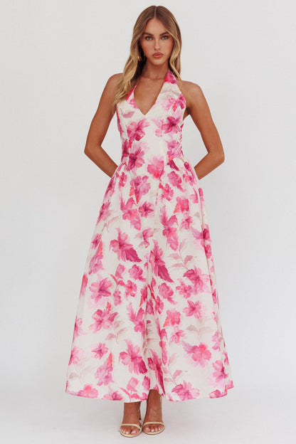 Abito con scollo all'americana El Corazon rosa floreale