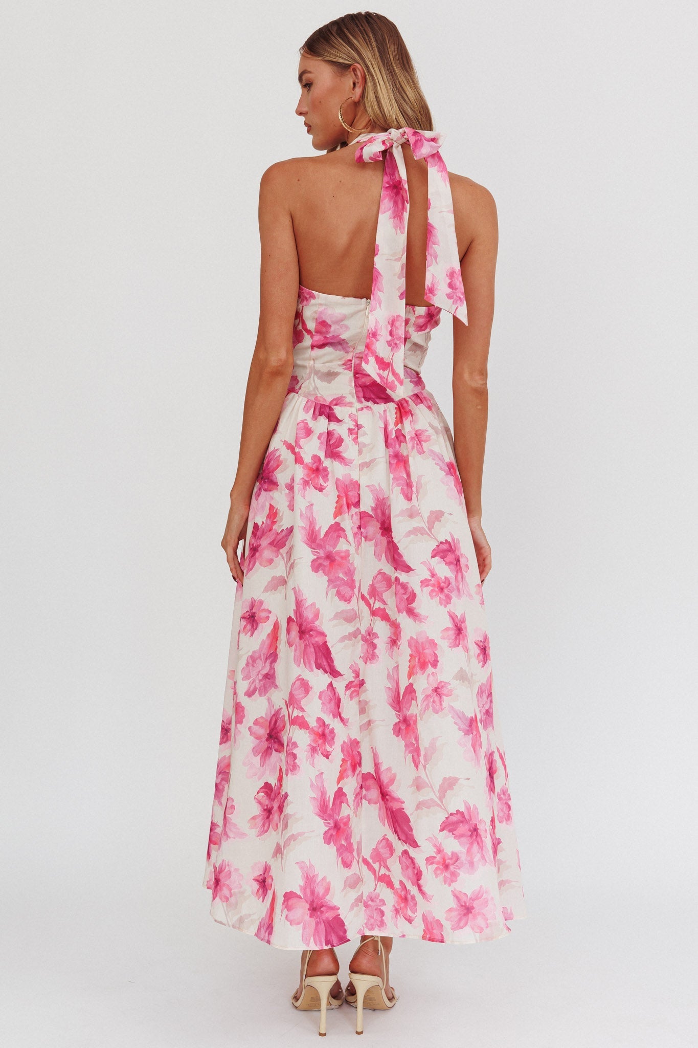 Abito con scollo all'americana El Corazon rosa floreale