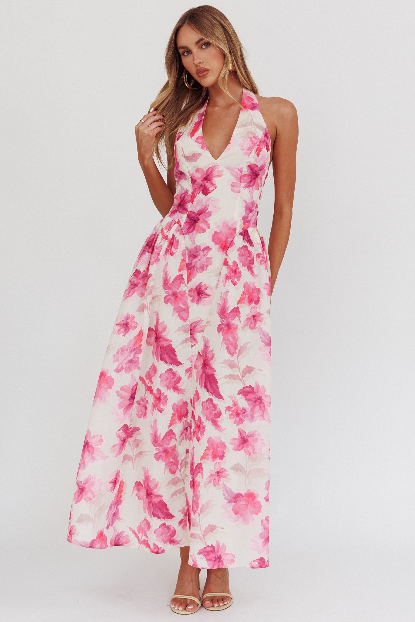 Abito con scollo all'americana El Corazon rosa floreale