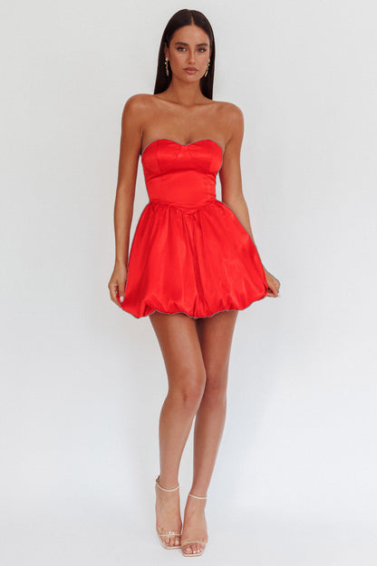 For Love Mini abito rosso con gonna a palloncino senza spalline