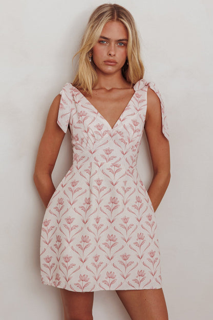 Mini abito beige con spalle annodate Glam Up