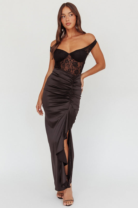 Abito midi con corpetto in pizzo Tillie nero