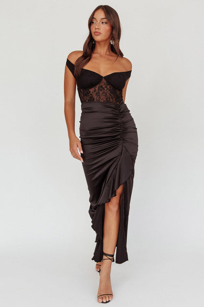 Abito midi con corpetto in pizzo Tillie nero
