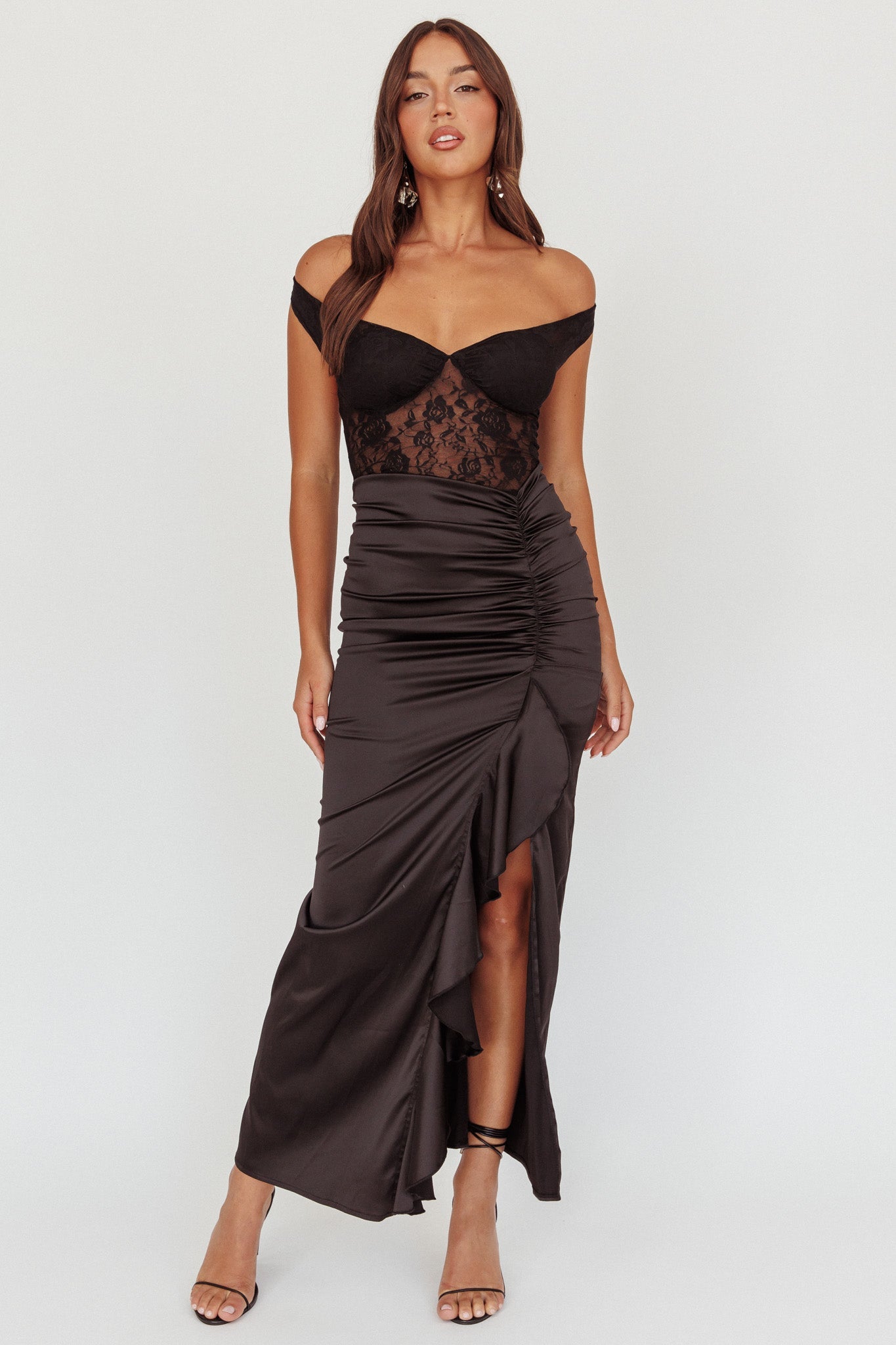 Abito midi con corpetto in pizzo Tillie nero