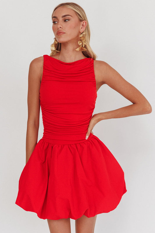 Mini abito rosso con gonna a palloncino senza maniche Dalayla