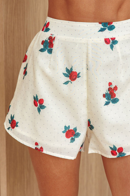 Pantaloncini elasticizzati Peach Orchard Floral Beige