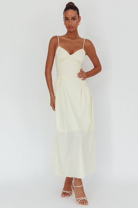 Honey Baby - Abito lungo con vita diagonale color burro