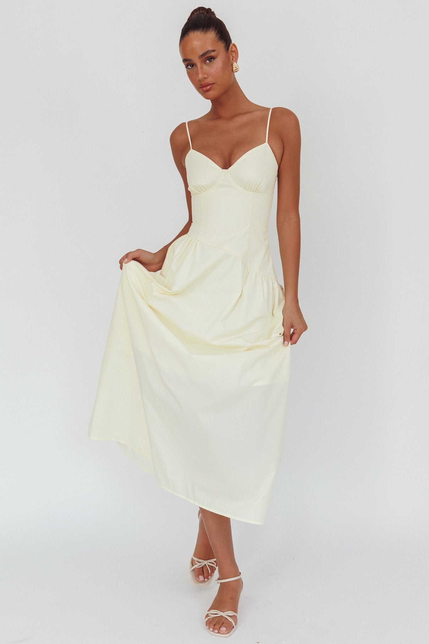 Honey Baby - Abito lungo con vita diagonale color burro