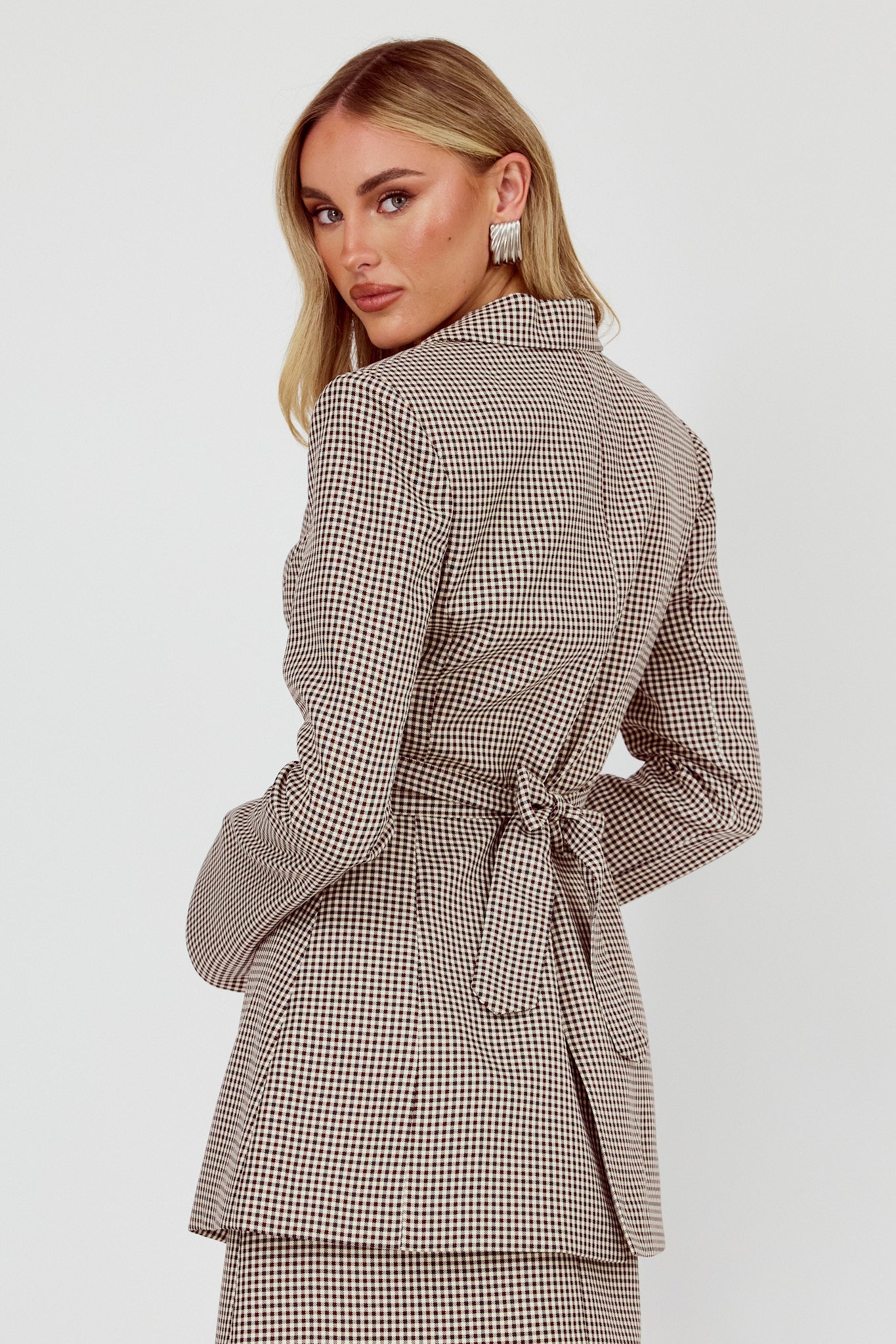 Giacca Jozie Back Tie Plaid Brown
