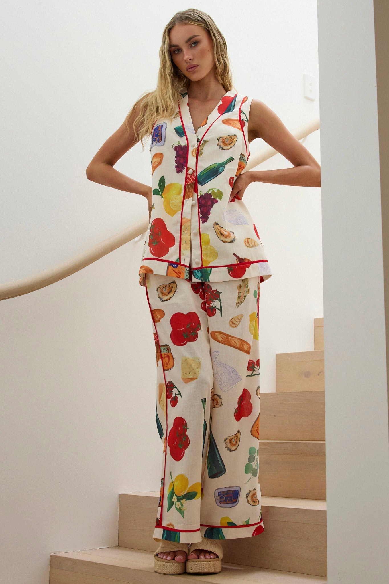 Pantaloni a gamba larga con bordino Canyons e stampa beige