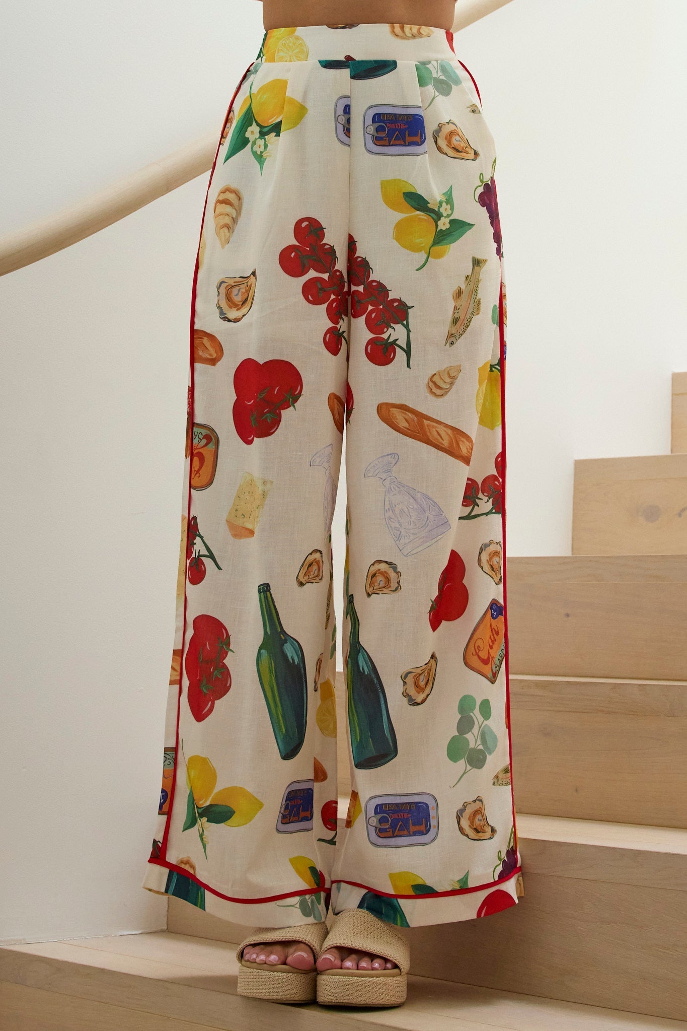 Pantaloni a gamba larga con bordino Canyons e stampa beige