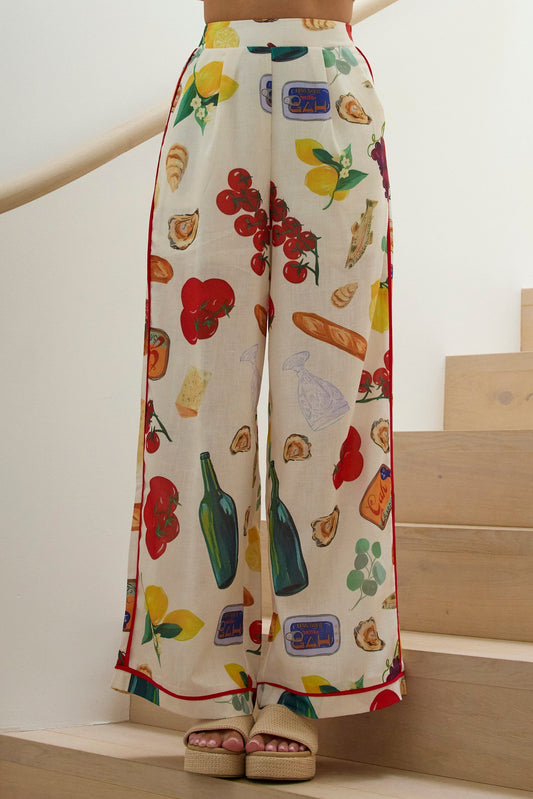 Pantaloni a gamba larga con bordino Canyons e stampa beige