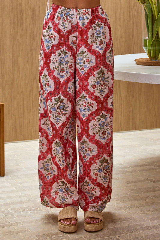 Pantaloni Archa con elastico in vita e stampa color crema