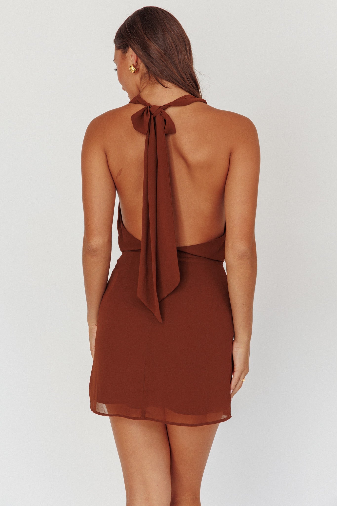 Kate Cowl Halter Mini Dress Cioccolato