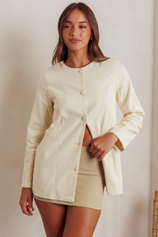Top strutturato con scollo rotondo Vikki color burro