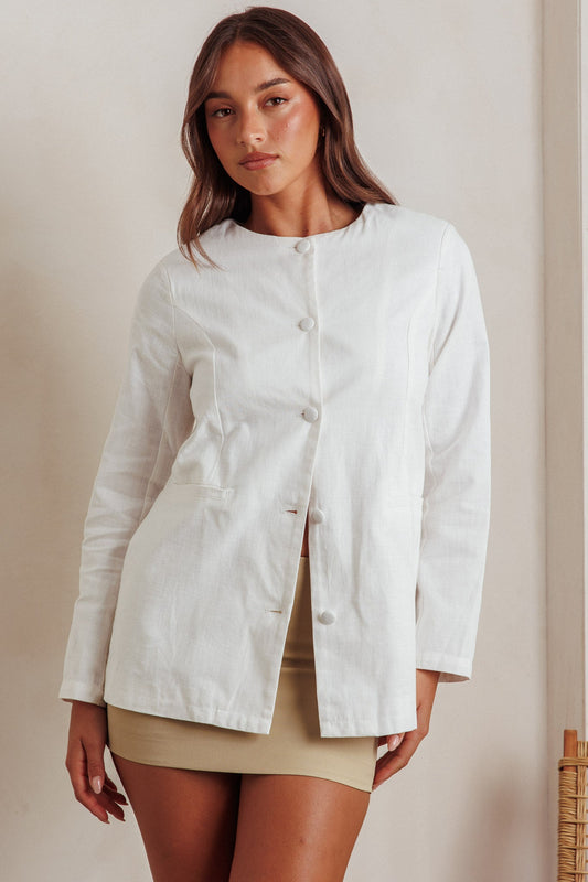 Top strutturato con scollo rotondo Vikki, color crema