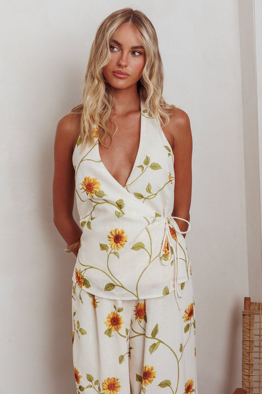 Top con allacciatura in vita Sway e motivo girasole