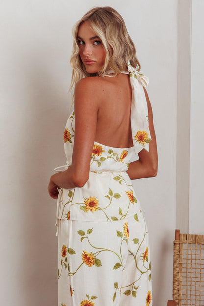 Top con allacciatura in vita Sway e motivo girasole