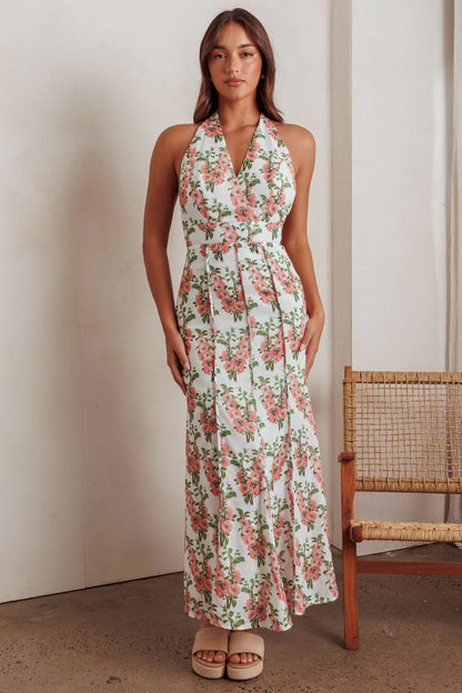 Abito lungo con pieghe e scollo all'americana Love Bomb, rosa floreale