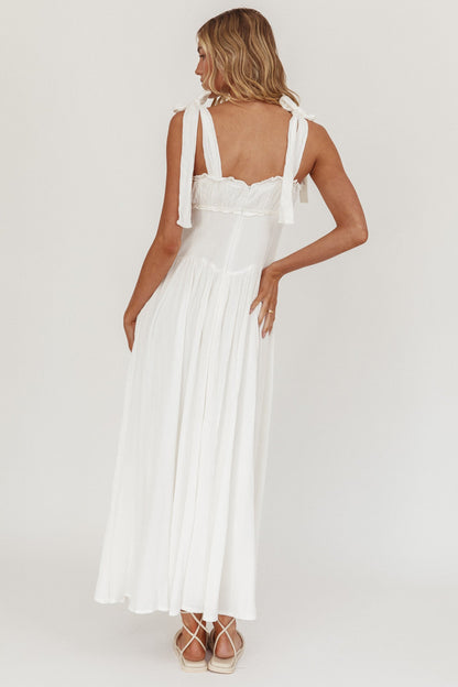Abito midi Albury con spalle annodate e vita basca, bianco