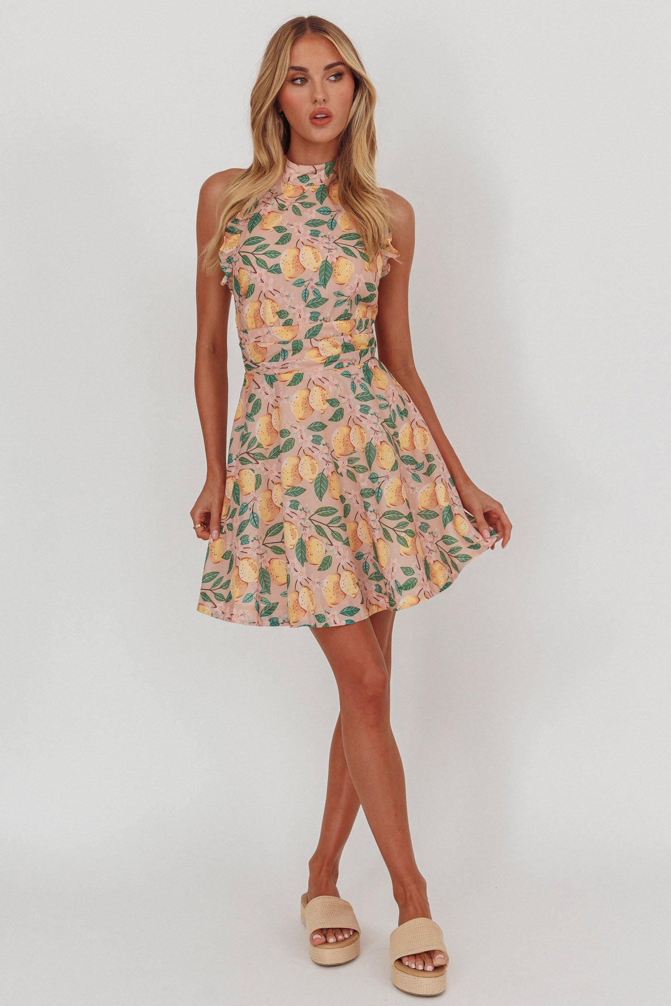 Miko Mini abito con volant e scollo all'americana color limone