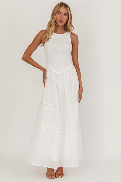 Abito midi Smith con corpino arricciato bianco